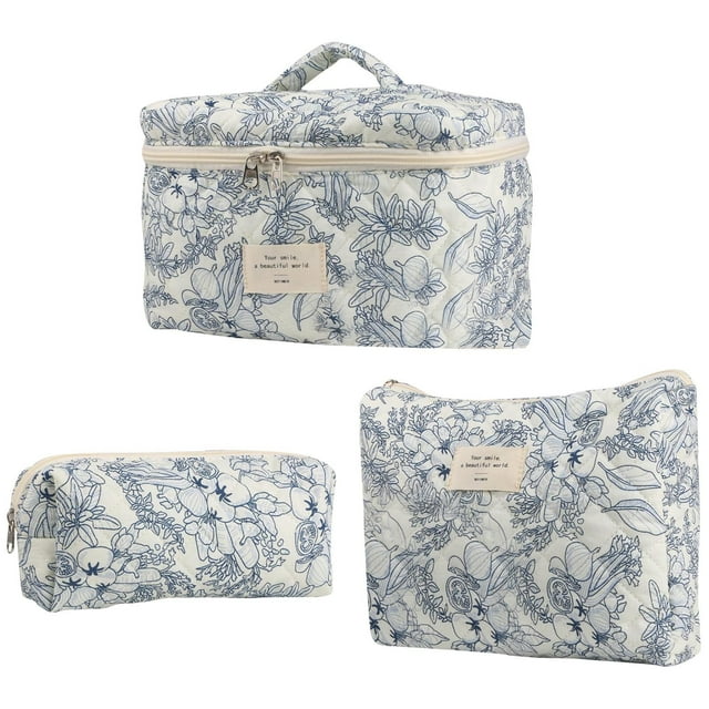 Bolsa de maquillaje de viaje para mujer Set de neceser Bolsa de maquillaje acolchada con estampado de flores Bolsa de maquillaje para mujer