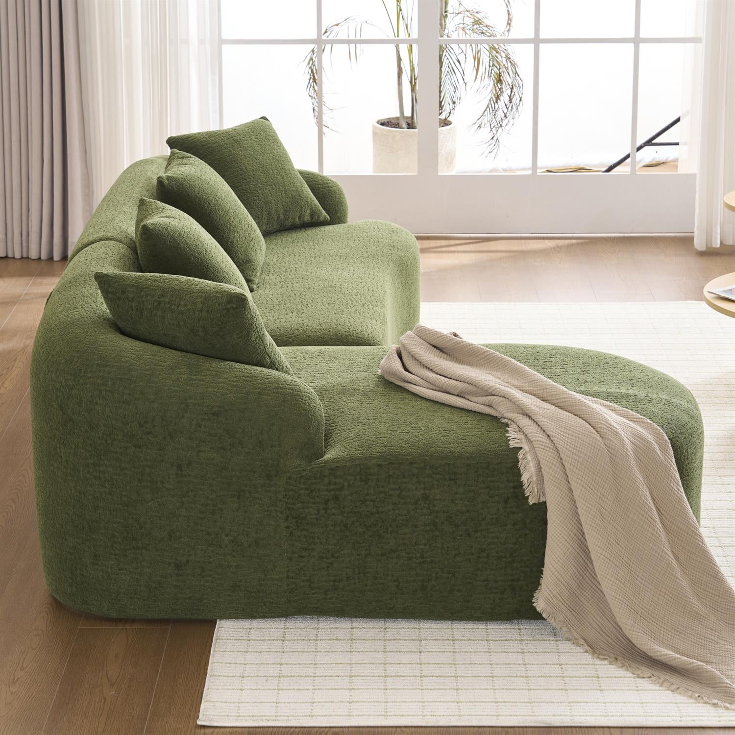 Demi Bonn 98" Cozy L-Shape Sectional Sofa with Curved Chaise, High-Density Foam, Chenille Modular Couch for Living Room, Supports 900 lbs, Green