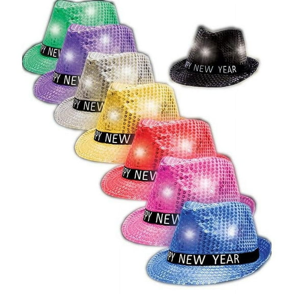 Blinkee Light Up Happy New Year Sequin Fedoras - Pack of 12