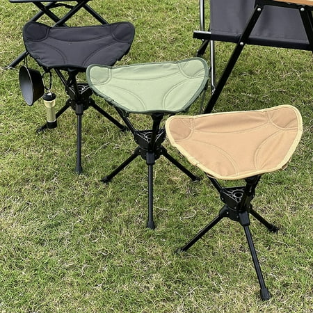 Outdoor Camping Rotating Folding Chair Aluminum Alloy Triangular Stool with Rotating Seat Function Lightweight Portable for Hiking Fishing BBQ Picnic Tailgating Multi-Activity Chair Khaki