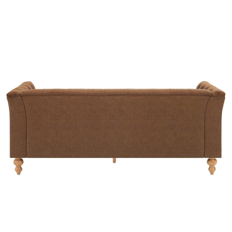 Chesterfield PU Leather 3-Seater Sofa, Upholstered Couch with Flared Arms, Tufted Back & Solid Rubber Wood Legs