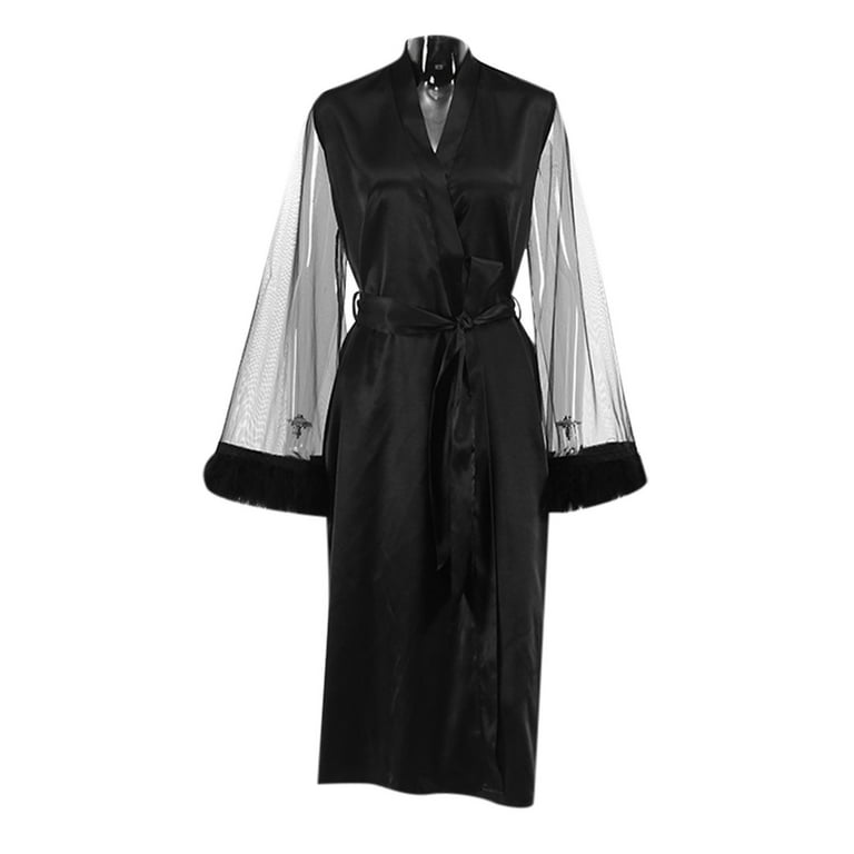 white christmas dresses Leila Charming Long Sleeves Slit Chiffon Dresses, Black main image 1