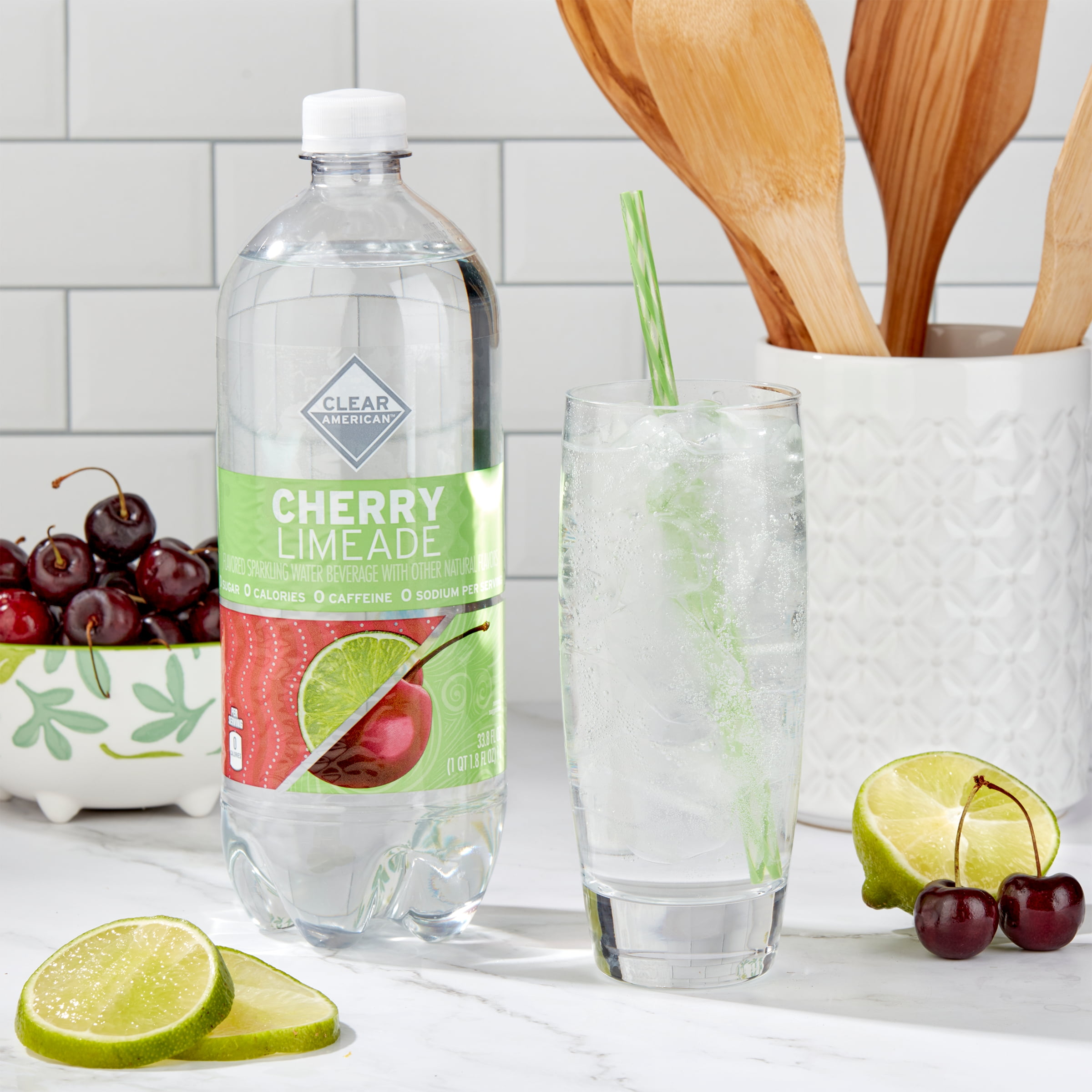 (12 pack) Clear American Cherry Limeade Sparkling Water, 33.8 fl oz