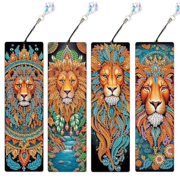 4pcs Diamond Painting Bookmark Kit 5D DIY Lion Design with Shimmering Handcrafted Artwork For Book Lovers Perfect for Birthdays, Christmas, and Holidays
