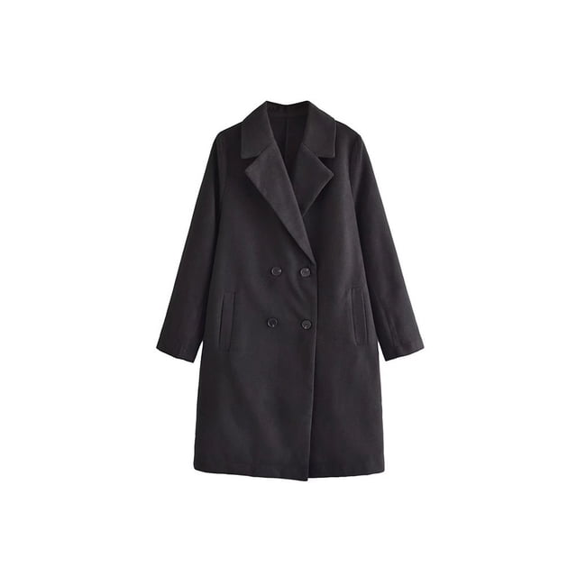 Jumpingount Mujeres de doble botonadura Casual temperamento sólido otoño cuello en V abrigo largo abrigos de longitud media chaqueta de viaje en casa Abrigos y chamarras Negro L Jumpingount AP013339-06