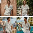 thumbnail image 2 of Tsovthrid Butterfly Magnolia Flower Print Cotton Linen Matching Outfits for Couples, Women's Crewneck Dress or Men's Button Up Shirt for Luau Holiday Party, 3XL, 2 of 7