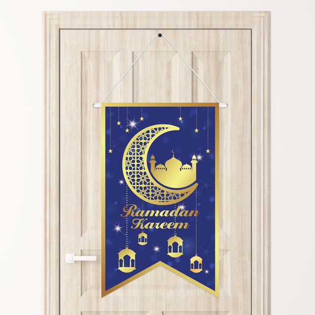 Gosknor Ramadan Mubarak Door Sign, 20x12 Inch Ramadan Mubarak Sign with Lanyard Ramadan Mubarak Door Banner Ramadan Yard Sign Eid Ramadan Mubarak Decorations