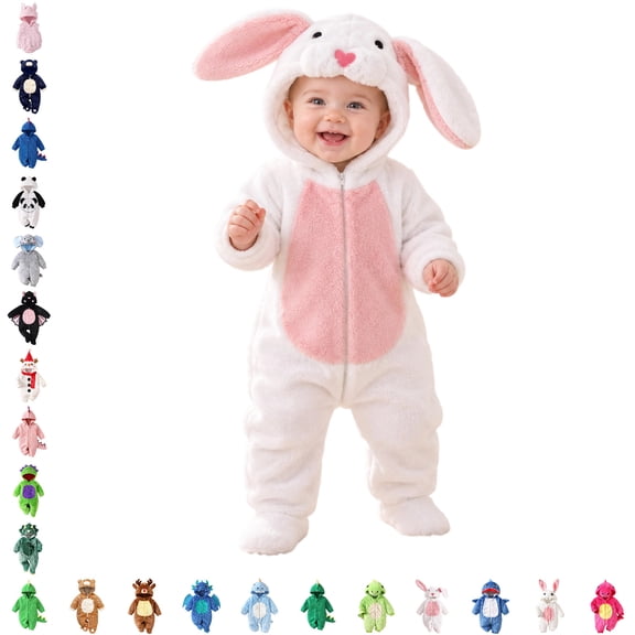 Baby Animal Halloween Costumes Soft Warm Bunny Halloween Hooded Jumpsuit Infant Halloween Dress Up