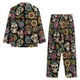 thumbnail image 6 of Garronmavis Sugar Skull Flowers Womens Long Sleeve Pajama Set 2 Piece Halloween Theme Button Down Sleepwear Cozy Soft Loungewear Set Nightwear PJs with Pockets, 6 of 7