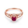 thumbnail image 2 of Gem Stone King 18K Rose Gold Plated Silver Red Created Ruby Engagement Ring for Women (1.94 Cttw, Round 5MM, Gemstone July Birthstone, Size 6), 2 of 4