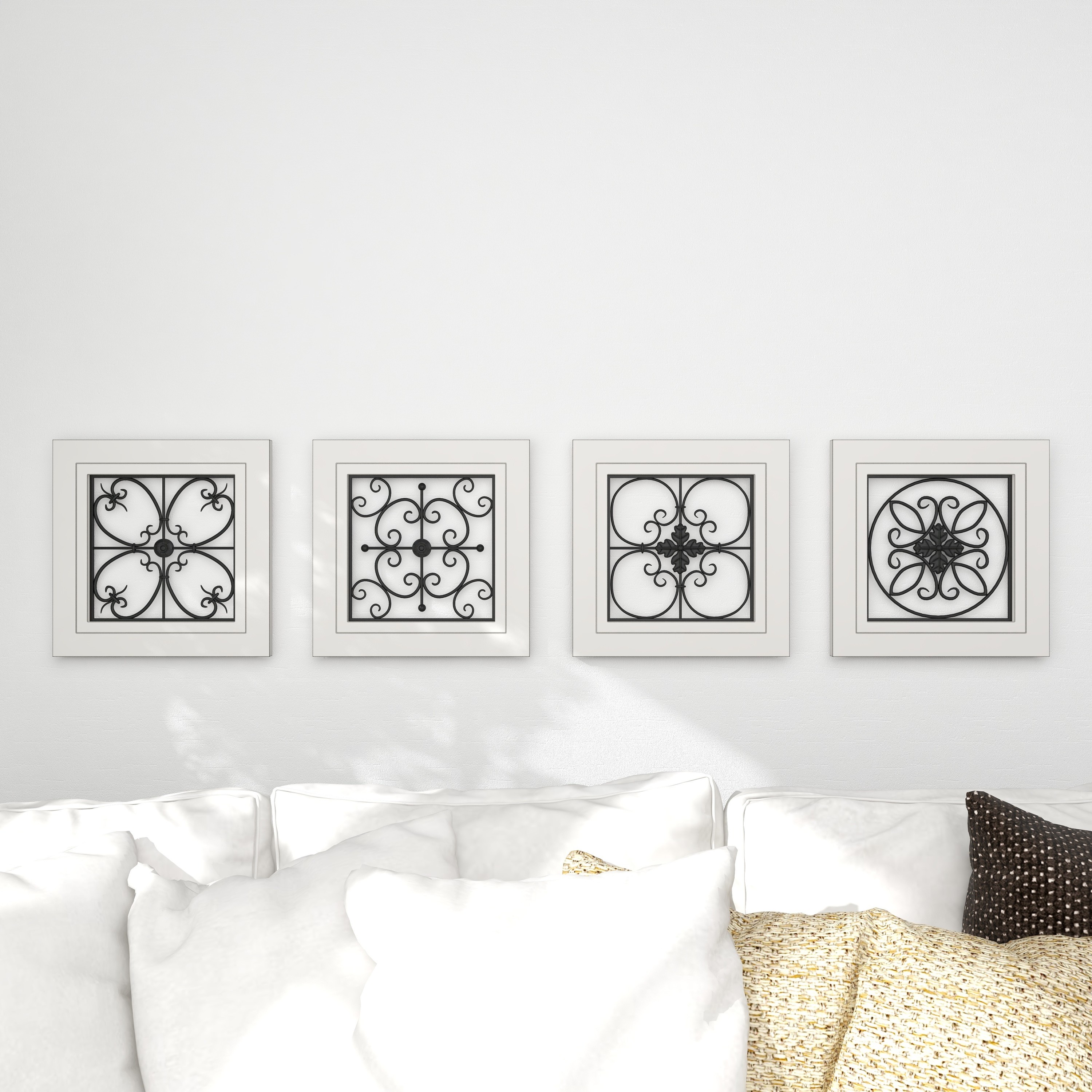DecMode White Wood Scroll Wall Decor with Metal Relief (4 Count) - image 13 of 15