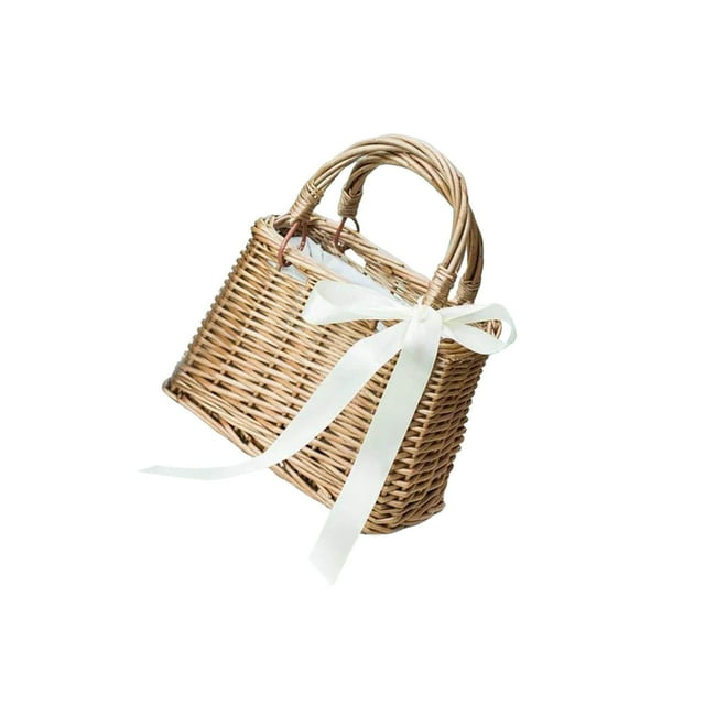 Sac de Plage Sac à Main en Rotin Fourre-Tout Vacances Voyage Rangement Panier Busket Voyage Sac à Main en Tricot Rectangulaire