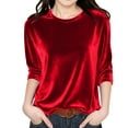 thumbnail image 2 of Agkizg Girls 3/4 Sleeve Tops,Girls Summer Casual Blouse,Girls Solid Color Velvet Top Round Neck Soft Pullover Comfortable Blouse, 2 of 4
