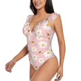 thumbnail image 3 of Yiaed Daisy And Bee Print Women's Ruffled One Piece Swimsuit V Neck Swimwear Slimming Monokini for Woman-X-Large, 3 of 8