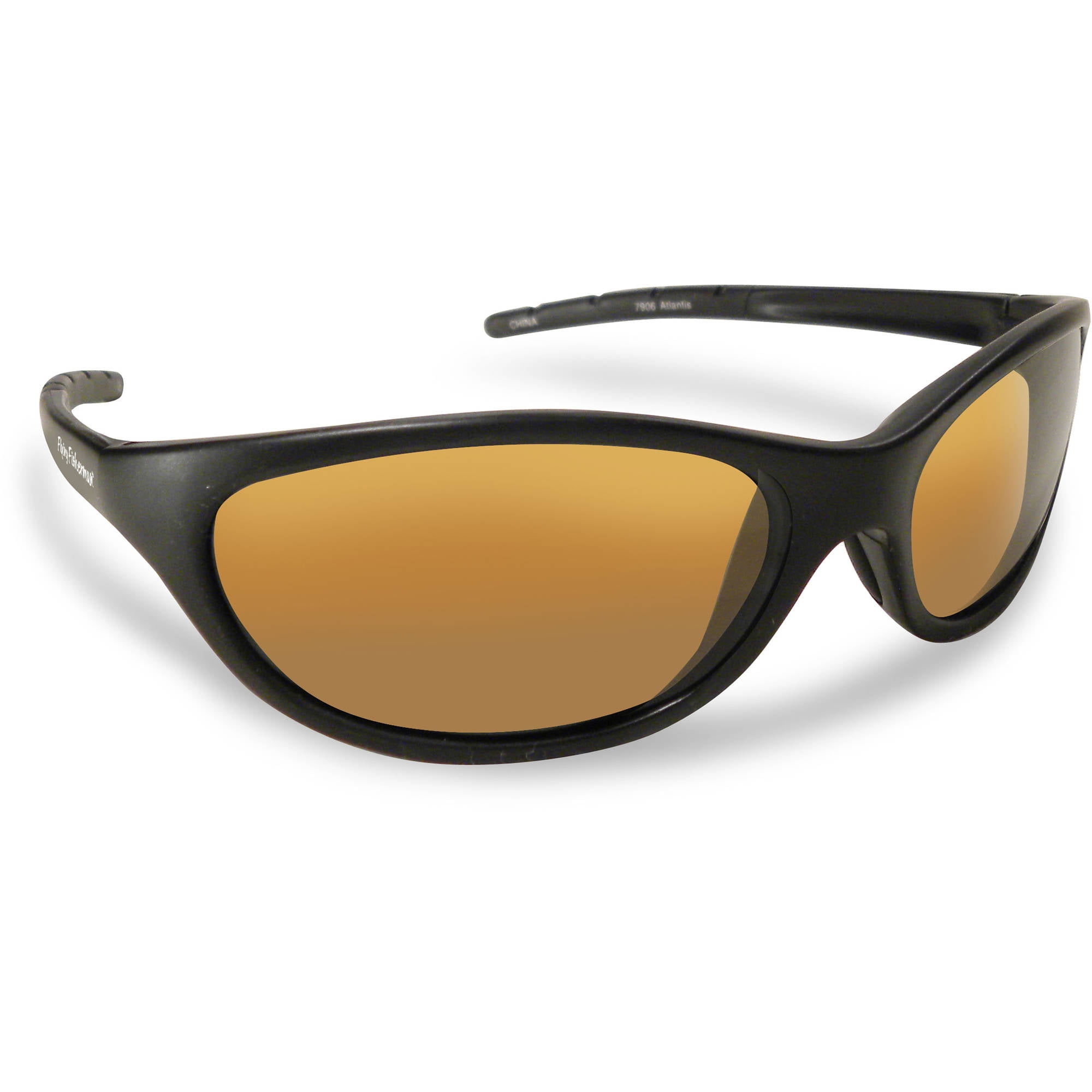 Flying Fisherman Atlantis Sunglasses Black Wraparound Frame Amber Lens