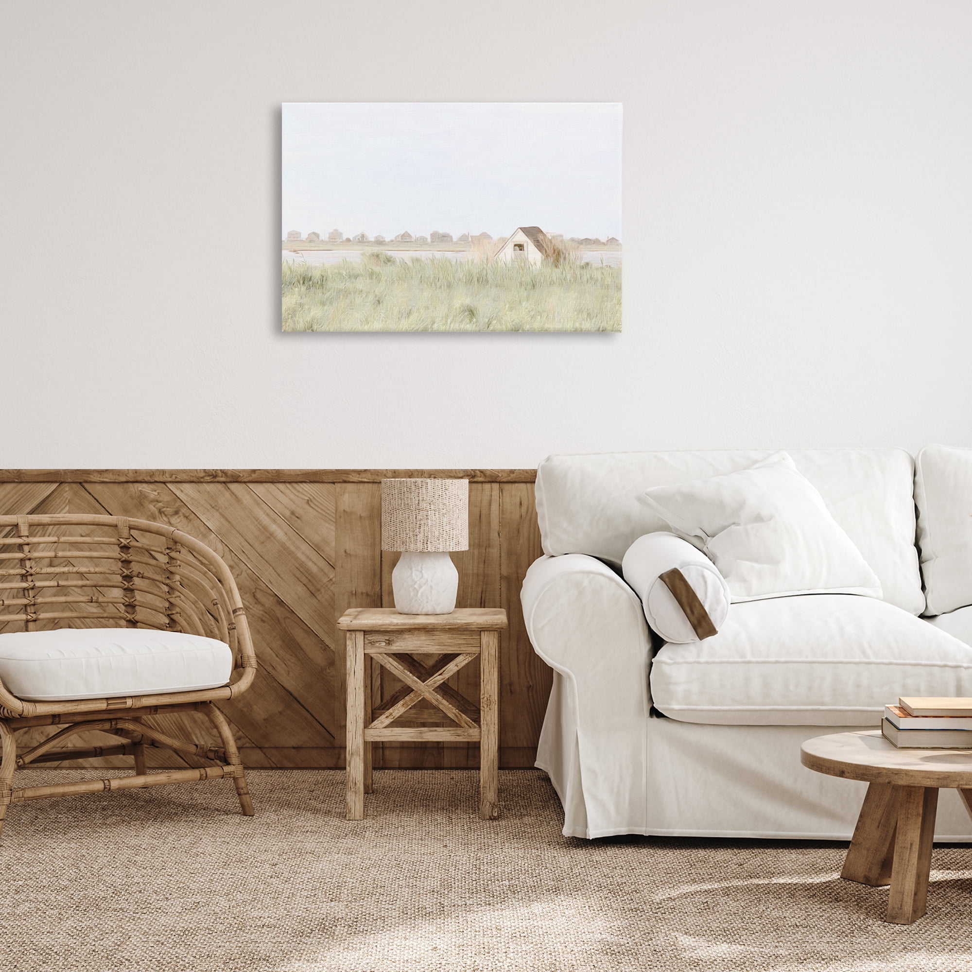 Stupell Industries Swaying Grass By Cottage Landscape & Nature Painting Wrapped Canvas Art Print Wall Art, 30 x 20