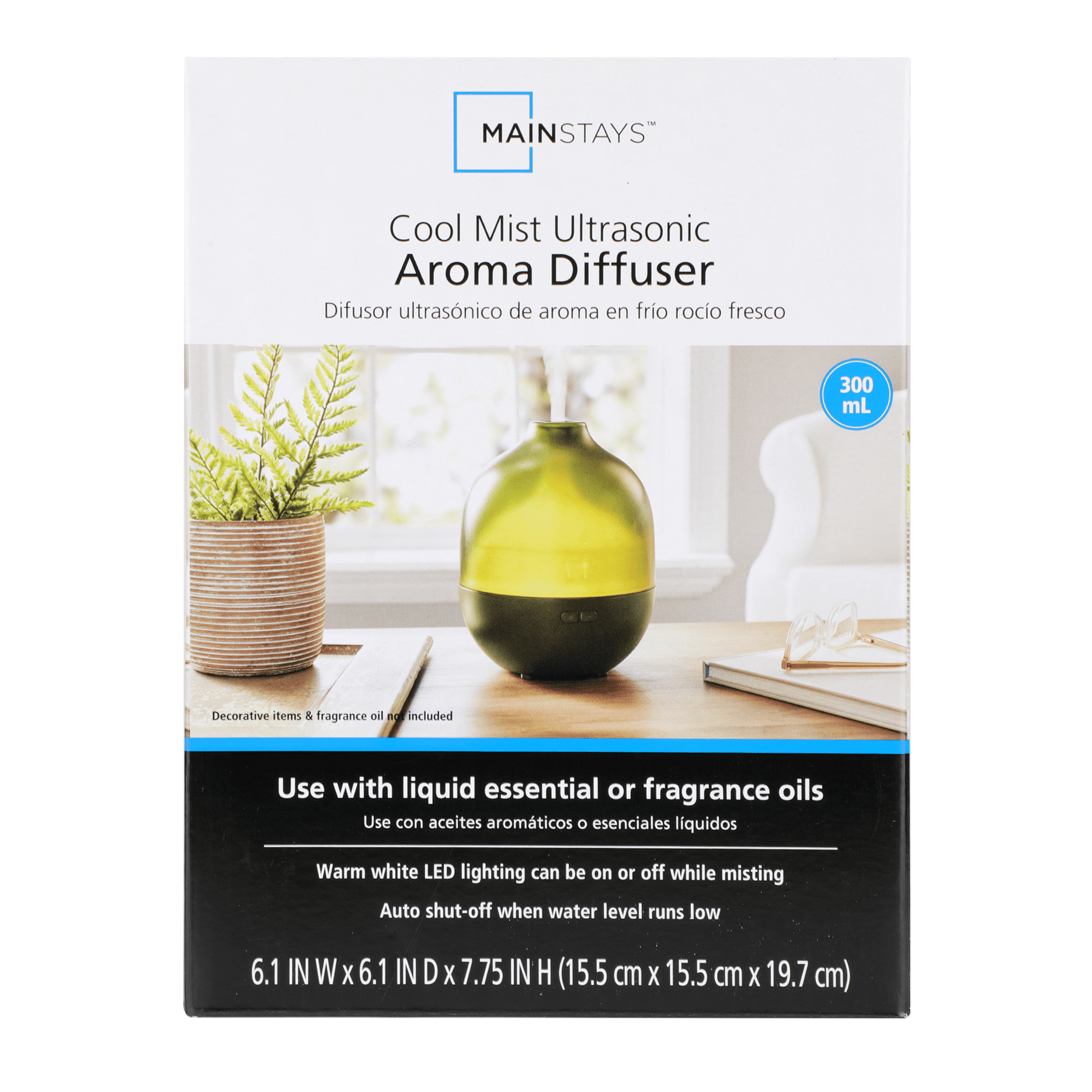 Mainstays Aromatherapy Essential Oil Diffuser, Cool Mist, Green, 300mL