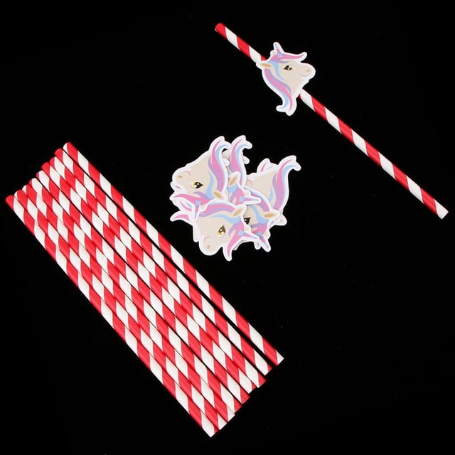 Pajas De Beber Piezas Con Tarjetas Desechables Para Cumpleaños Paquete rojo perfecl Pajas de beber de unicornio