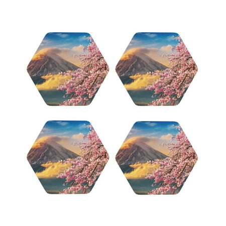 

Tideii Cherry Blossoms for Leather Coasters 4 Pieces Anti-fouling and Anti-scalding Decorative Coasters Suitable for Restaurants Kitchens Coffee Shops-Hexagon