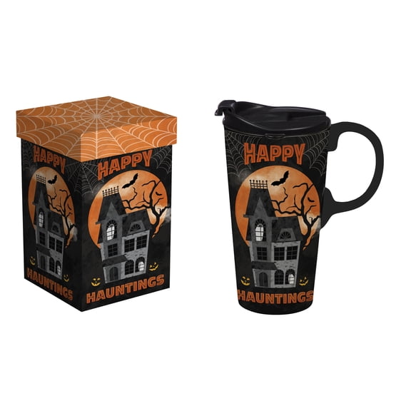 Ceramic Perfect Travel Cup, 17oz, w/ Gift Box, Happy Hauntings