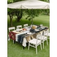 thumbnail image 2 of Rectangle Outdoor Tablecloth With Umbrella Hole And Zipper– Vintage Stitching Waterproof Patio Table Cover for Party, Picnic, Backyard, 52"x70" , Animal Forest Deer Ship Pattern Brown Green, 2 of 8