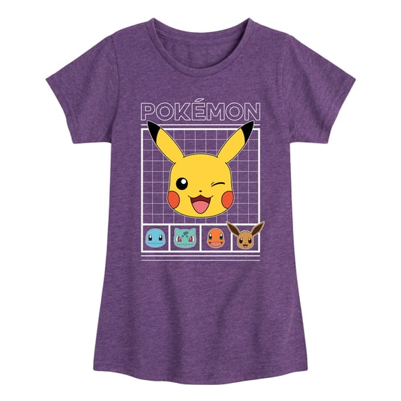 Pokémon - Eevee Pikachu Charmander Squirtle Bulbasaur Grid Fitted Short Sleeve Graphic T-Shirt