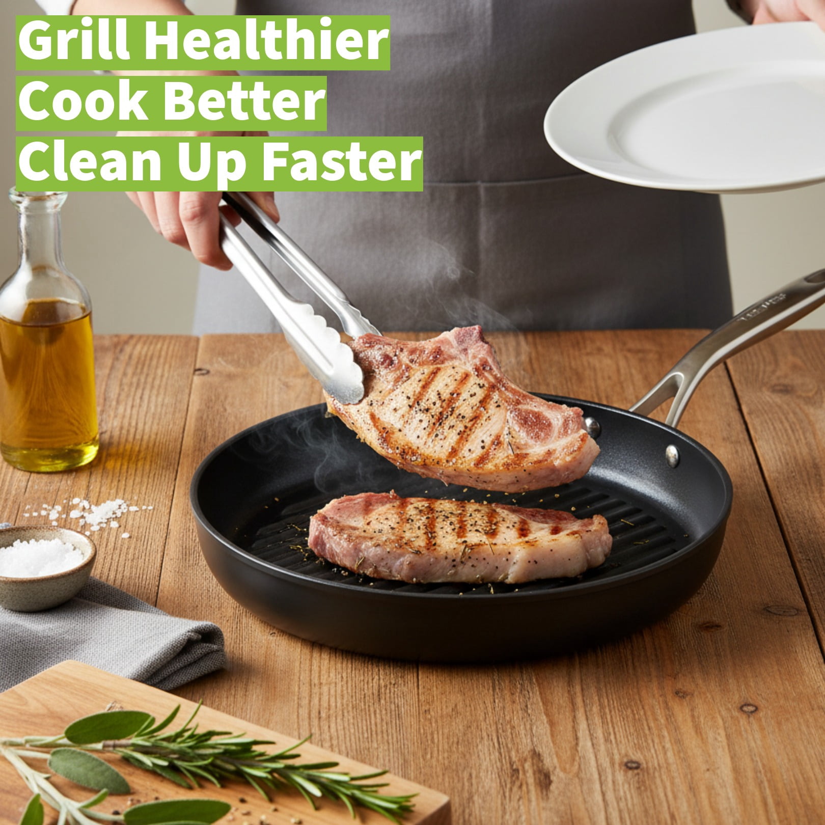 TECHEF - Onyx Collection, 12-Inch Grill Pan, coated with New Teflon Platinum Non-Stick Coating, Made in Korea