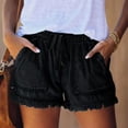 thumbnail image 2 of Nestiefly Denim Shorts Women Drawstring Elastic Waist Jean Shorts with Pockets No Stretch Comfy Baggy Frayed Womens Bottoms Black 3XL, 2 of 6