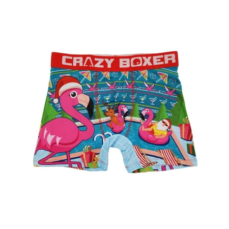 Crazy Boxer Mens Santa Claus Pink Flamingo Ugly Christmas Boxer