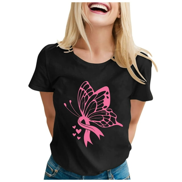 TSADFHJI Hauts pour Femmes Manches Longues Automne T-Shirt Imprimé Manches Courtes Col Rond Blouse L Noir