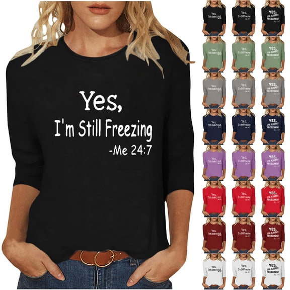 JTZGDY Funny Letters Print 3/4 Sleeve Tops for Women Plus Size Vintage Graphic Basic Crewneck Pullover Loose Lightweight Oversized Casual Dressy Tunic Tees Shirt Blouse A-Black XXXXL