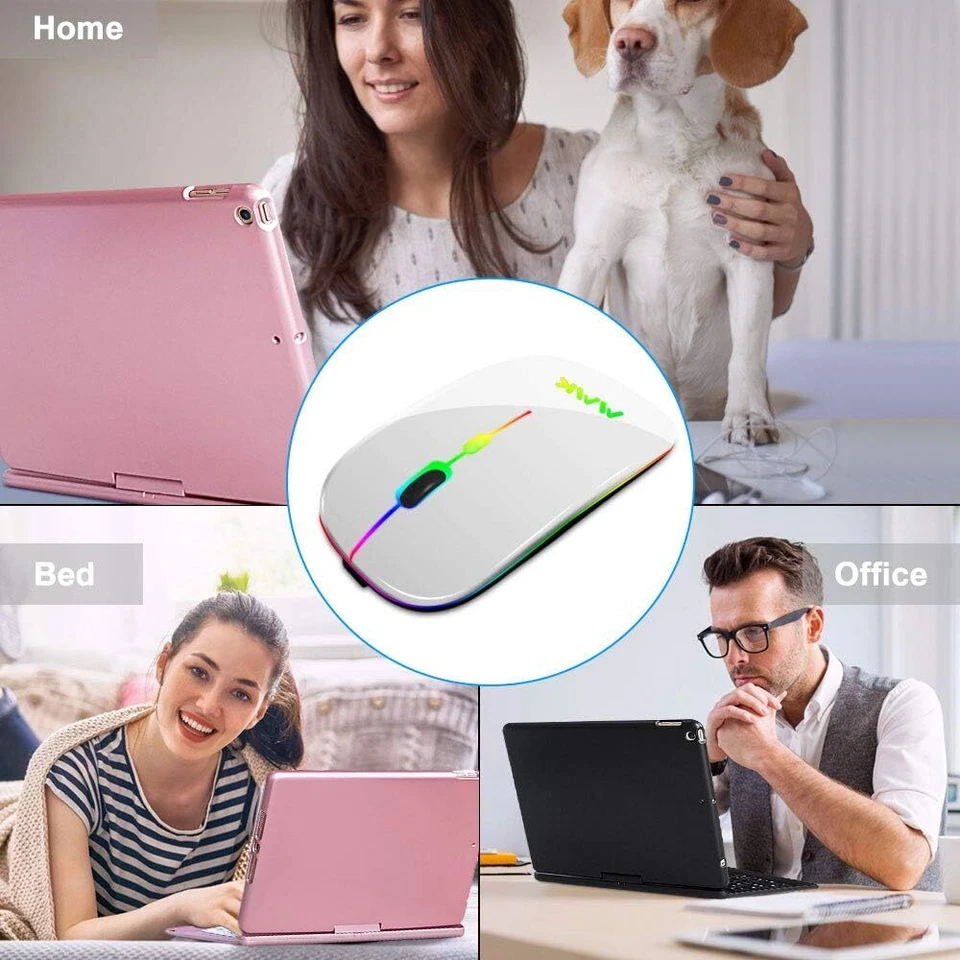 RHEA- Wireless Bluetooth Mouse, Rechargeable Usb Optical Mouse, Led Slim Dual Mode(Blu