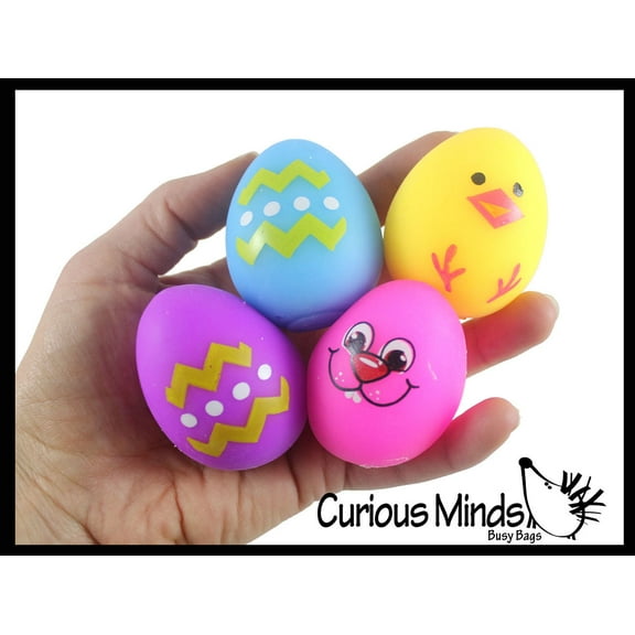 Set of 4 - Easter Themed Doh Filled Stress Ball - Chick, Bunny, Eggs - Squishy Gooey Squish Sensory Squeeze Balls - Easter Basket Fidget