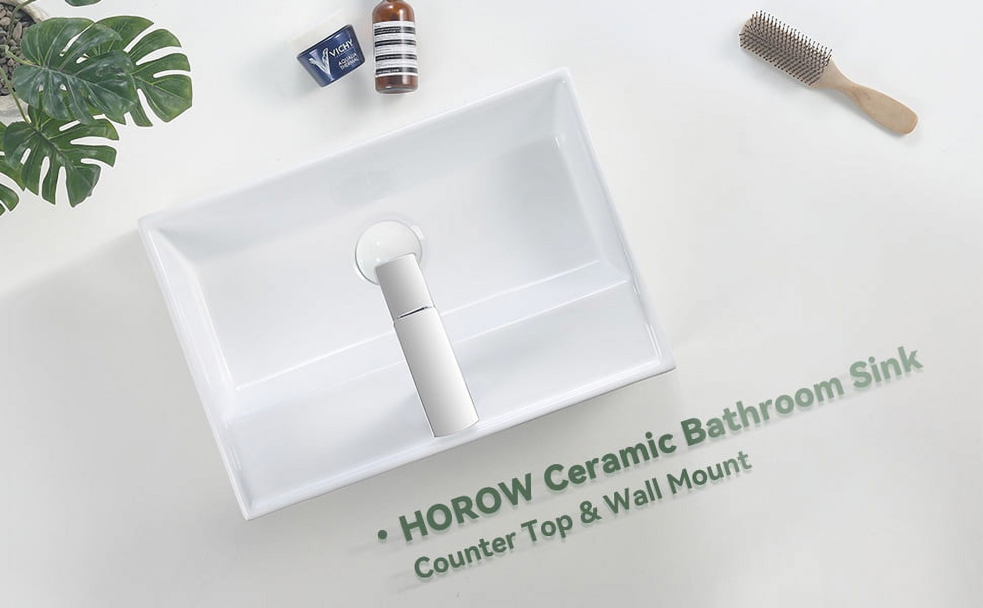 Wall Mounted Bathroom Sink,17.71"x 12.2" White Ceramic Rectangular Vessel Sink Above Counter White