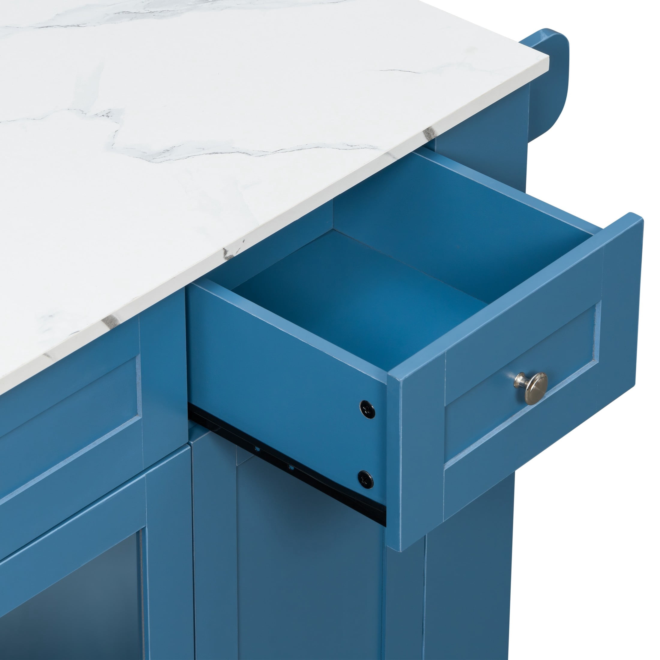 Christopher Knight Home 63" Mobile Kitchen Island Cart, Marble-Look Top, Multi‑Drawer Cabinet, Blue