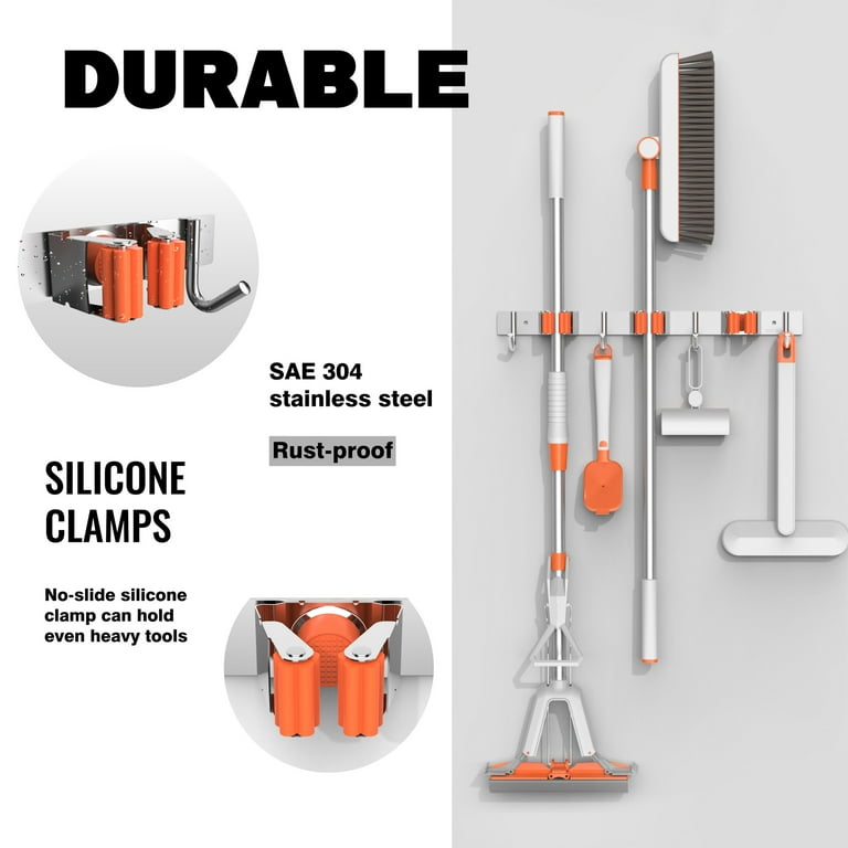 oshang Cleaning Supplies Organizer Broom Mop Holder Wall Mount Garden Tool Organizer Garage Tools Hanger with 3 Racks 4 Hooks for Home Kitchen Garden Laundry Room Walmart