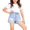 thumbnail image 4 of HIPYLO Black Spandex Shorts Black Jeans Baggy Girls 10-12 Clothes Trendy Western Jeans Size 2t Girls Clothes Youth Volleyball Shorts High Rise Skinny, Light Blue 10-11 Years, 4 of 8