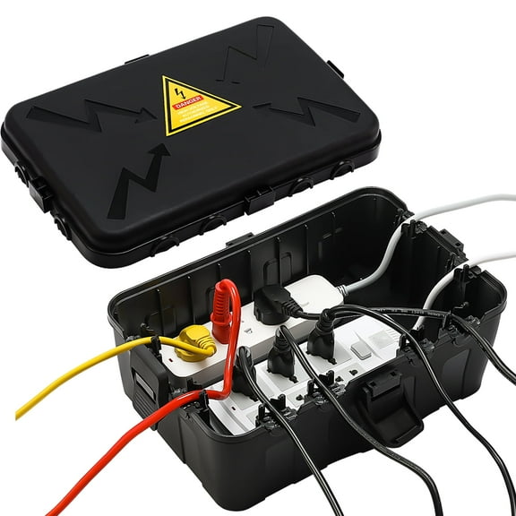 Kcpolre Large Outdoor Electrical Box (12.6x8.7x5.1 inch) , IP54 Weatherproof Electrical Box with 8 Cable Ports, Wall-Mountable for Power Strips, Holiday Lights, Pool Pumps, Black