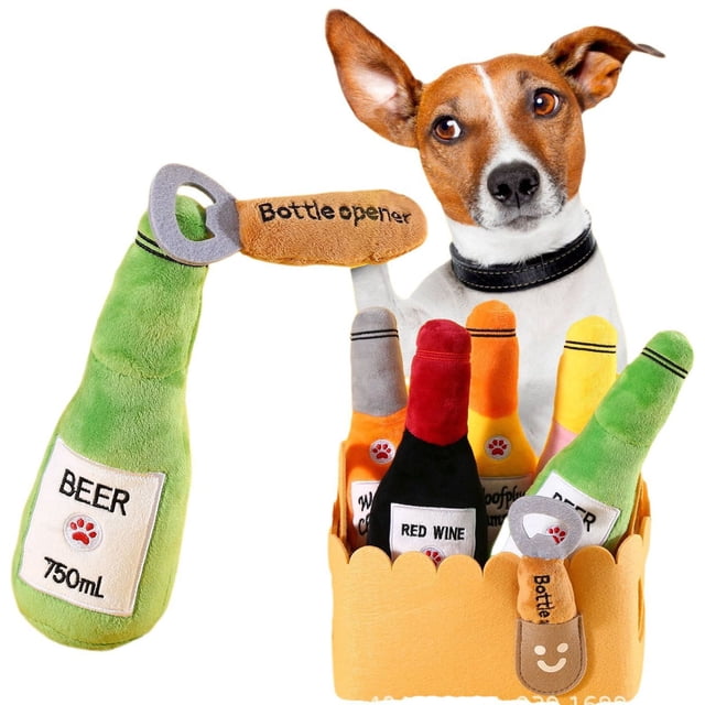 CBFFDC Jouet en Peluche Coloré pour Animaux de Compagnie Chien Jouet en Peluche Couineur Super Doux Résistant aux Morsures Jouet en Forme de Bouteille de Vin Outil d'Entraînement Interactif Fournitures pour Animaux