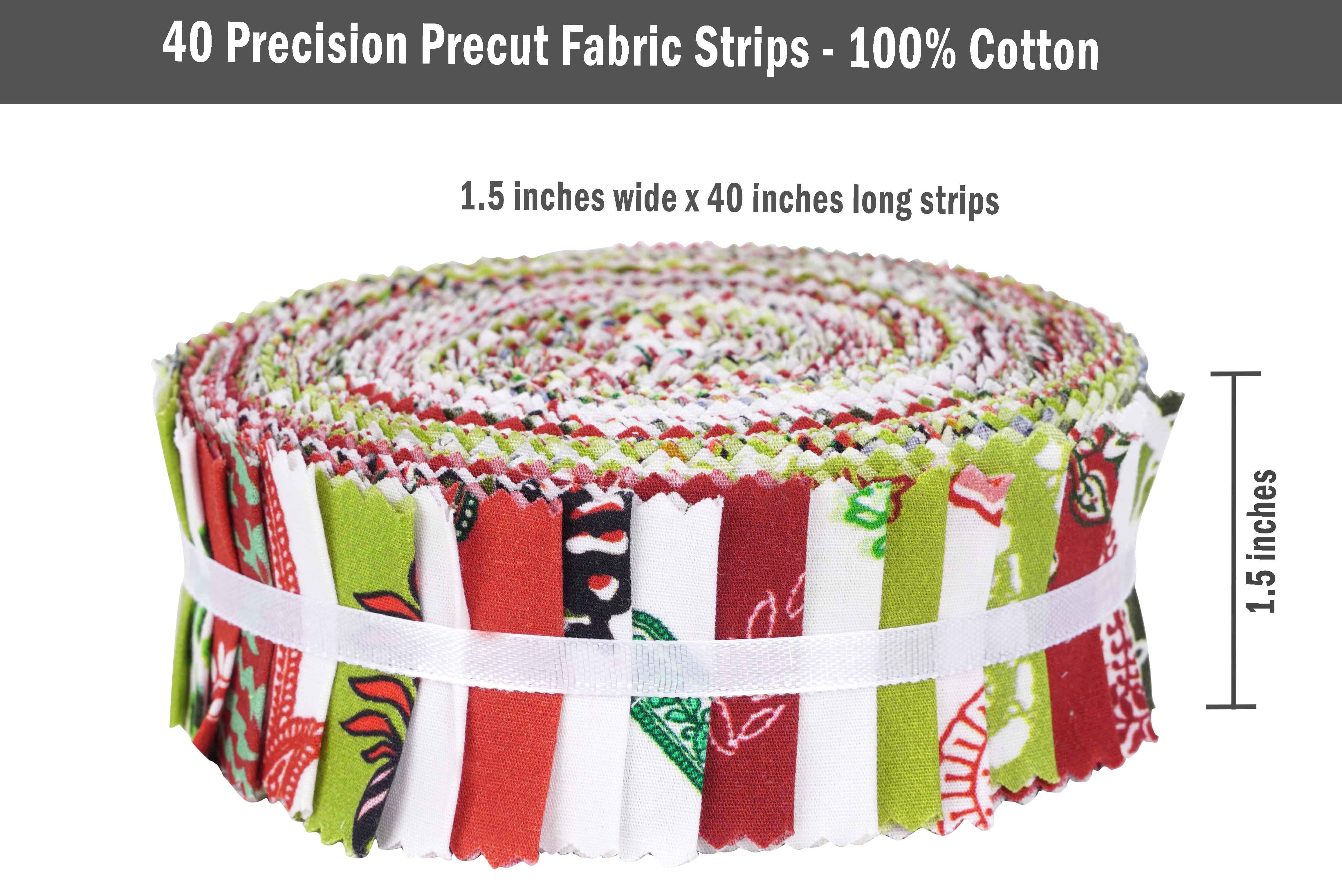 Soimoi 40Pcs Block Print Precut Fabrics Strips Roll Up 1.5x42inches Cotton Jelly Rolls For Quilting - Green