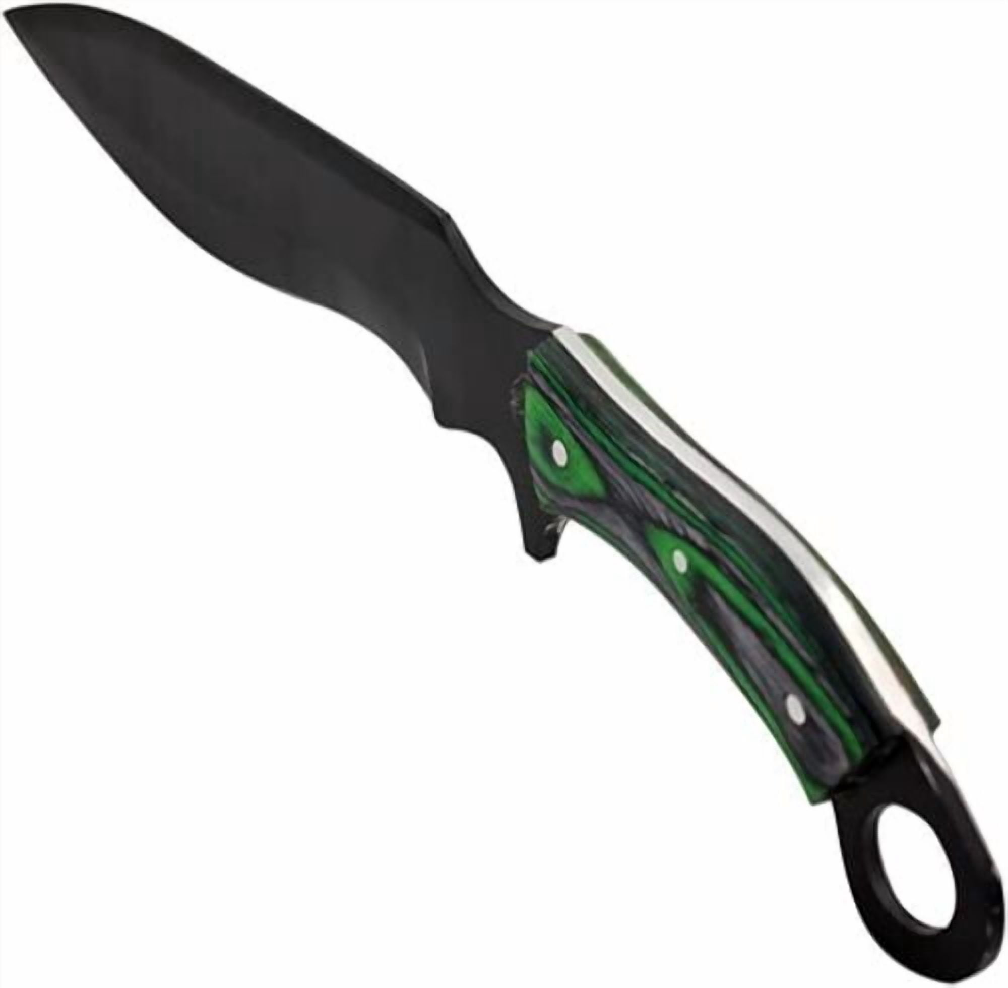 15" Two Tone Frost Wood Kukri Black Hunting Knife with Leather Sheath