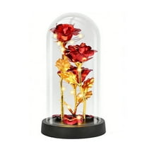 Forever Preserved Rose, Preserved Rose Gifts for Women, Eternal Gold Foil Red Rose in Plastic Dome with LED Light, Valentines Mother's Day Birthday Anniversary Gifts for Women Mom Wife Girlfriend Her