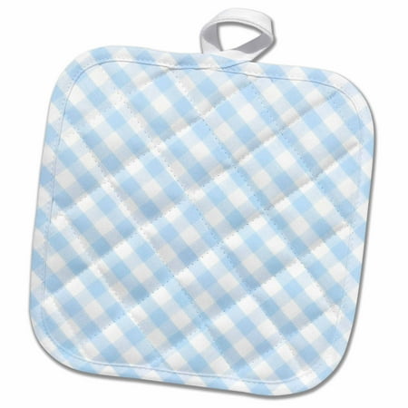 

3dRose Baby Blue and white Gingham pattern - diagonal checks rustic checkered retro country kitchen dining - Pot Holder 8 by 8-inch