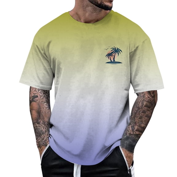 Krdevn Men's Spring and Summer All Print Short Sleeve Round Neck T Shirt Floral Trend Bottoming Shirt Tops,XL