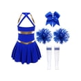 thumbnail image 4 of Sinleey Costume de Pom-Pom Girl pour Filles Enfants Halloween Carnaval Uniforme de Cheerleading Robe de Danse Sans Manches avec Pompons A Bleu 10, 4 of 7