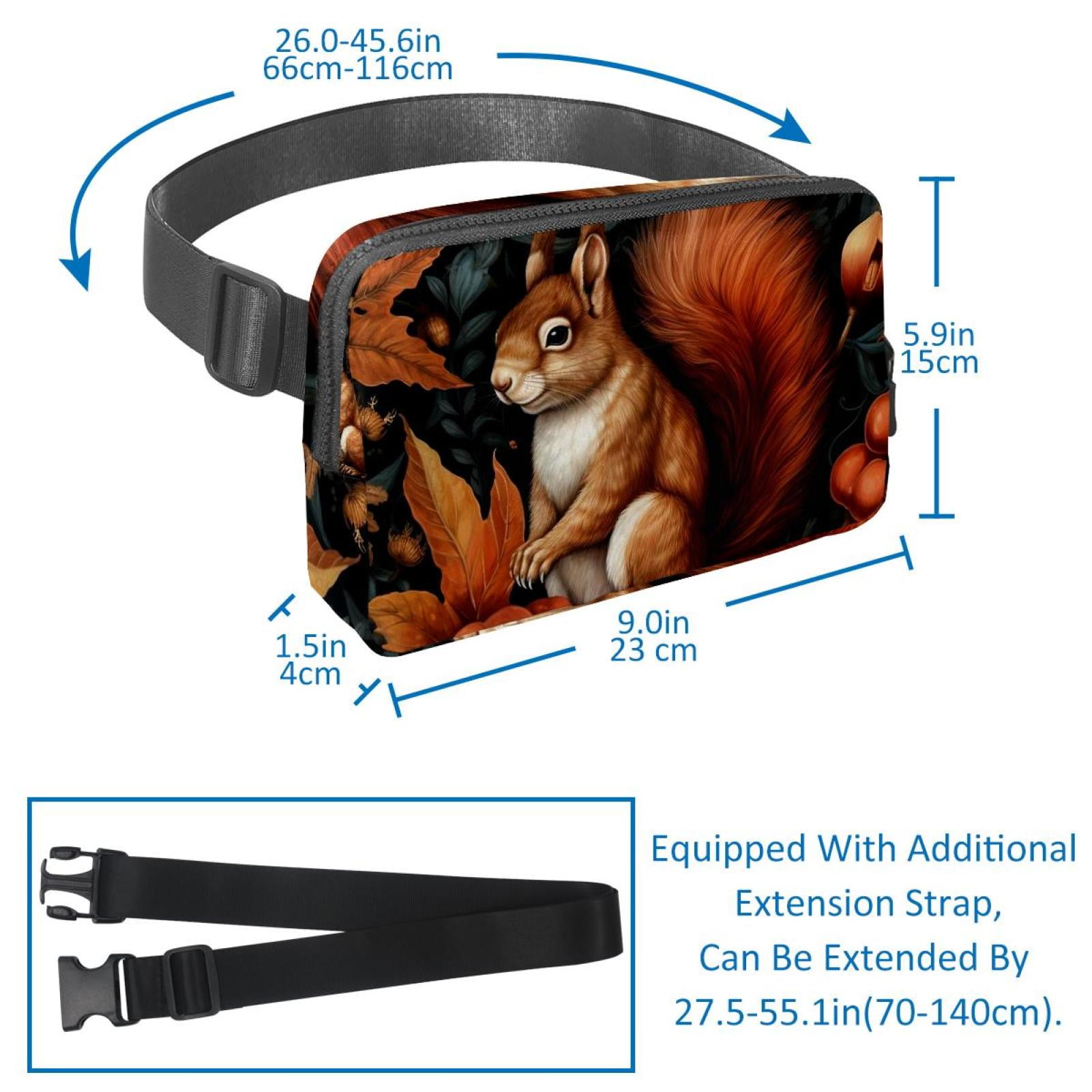 Squirrel Lightweight Adjustable Extension Strap Unisex Fanny Pack Waist Pack Cross Body Bag