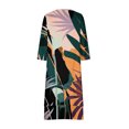 thumbnail image 5 of Drses Women Midi Dress Casual Loose Printed Irregular Buttoned Hem V-Neck 3/4 Sleeve Pleated Summer Dresses, 5 of 5