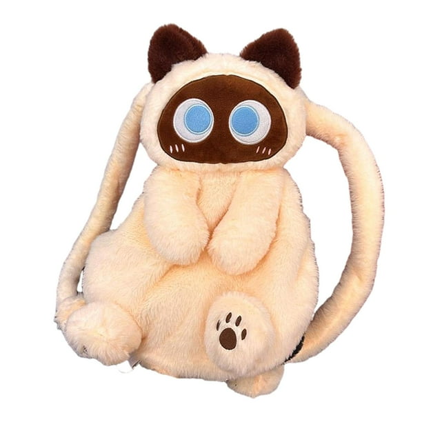 Lindo animal de peluche gato mochila mochila mochila mochila casual moda librero beige