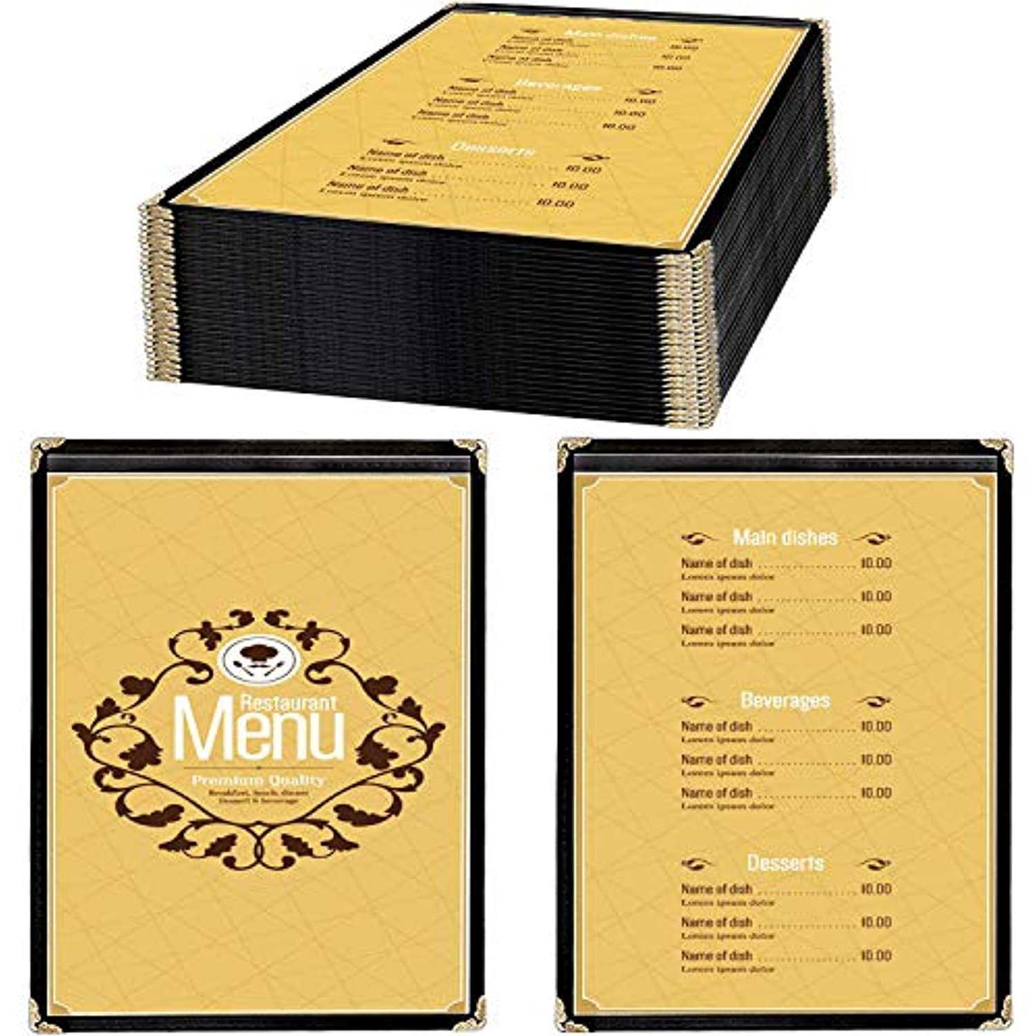 25 Pack of Menu Covers Single Page, Fits 8.5 x 11 Inch Paper Menu