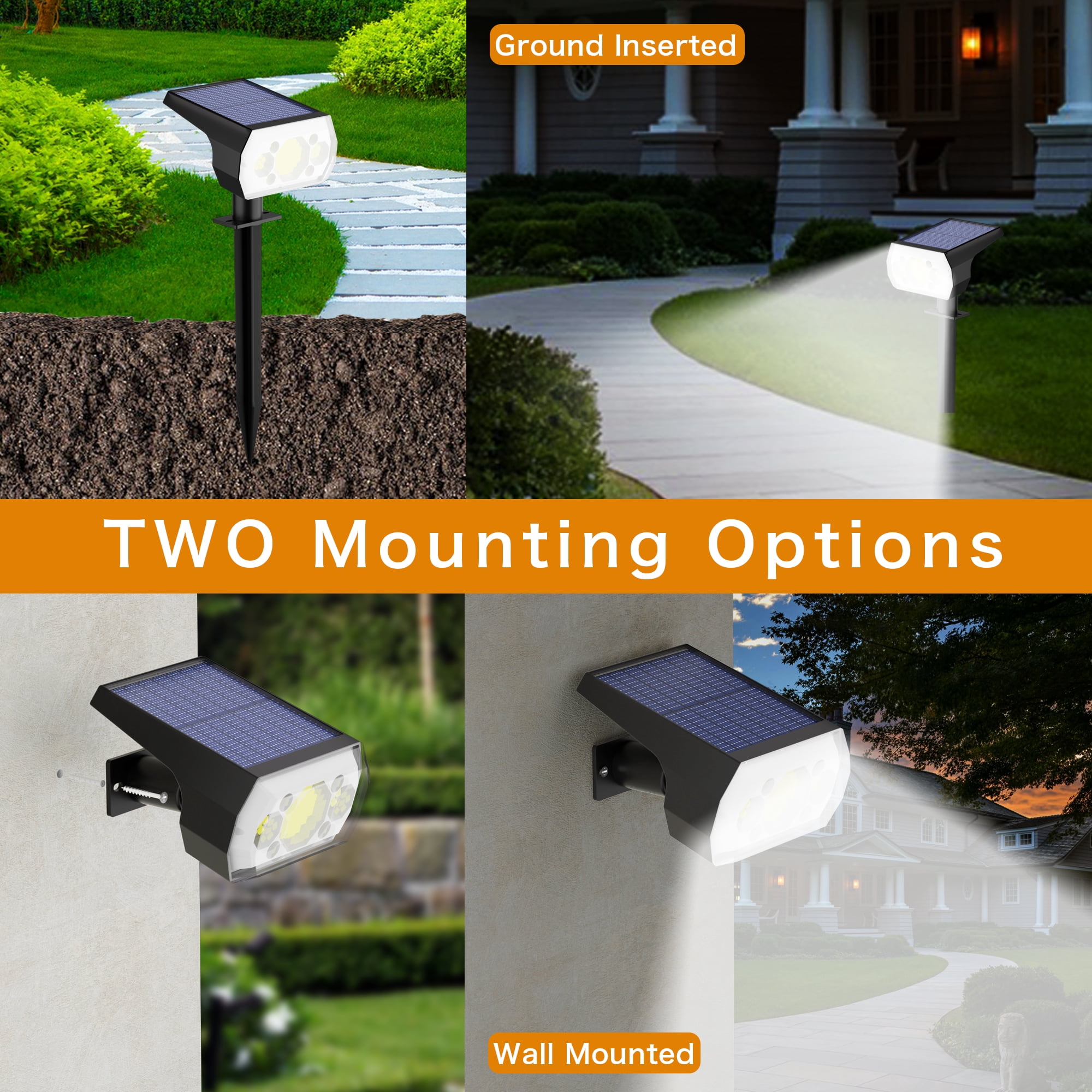CHARKEE Solar Spot Lights Outdoor Waterproof,6 Pack/64 LED Solar Powered Garden Lights for Yard Landscape Lighting Decoration